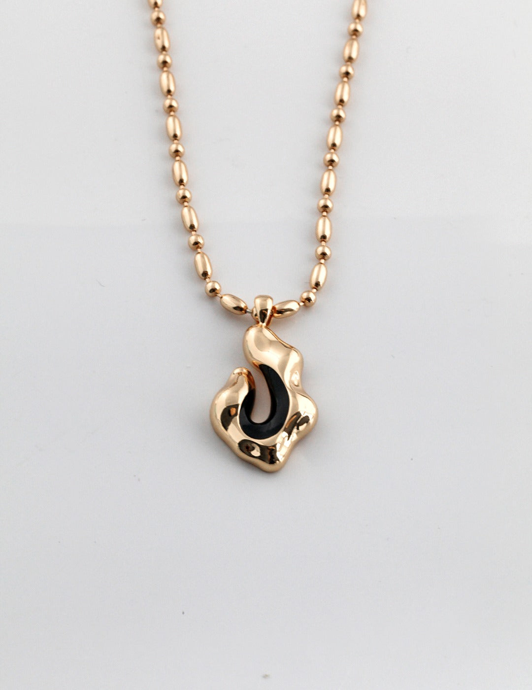 Melted Liquid with Black Enamel Pendant Necklace