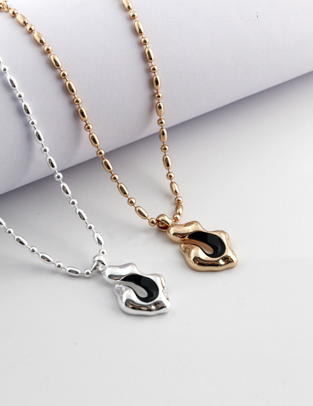 Melted Liquid with Black Enamel Pendant Necklace