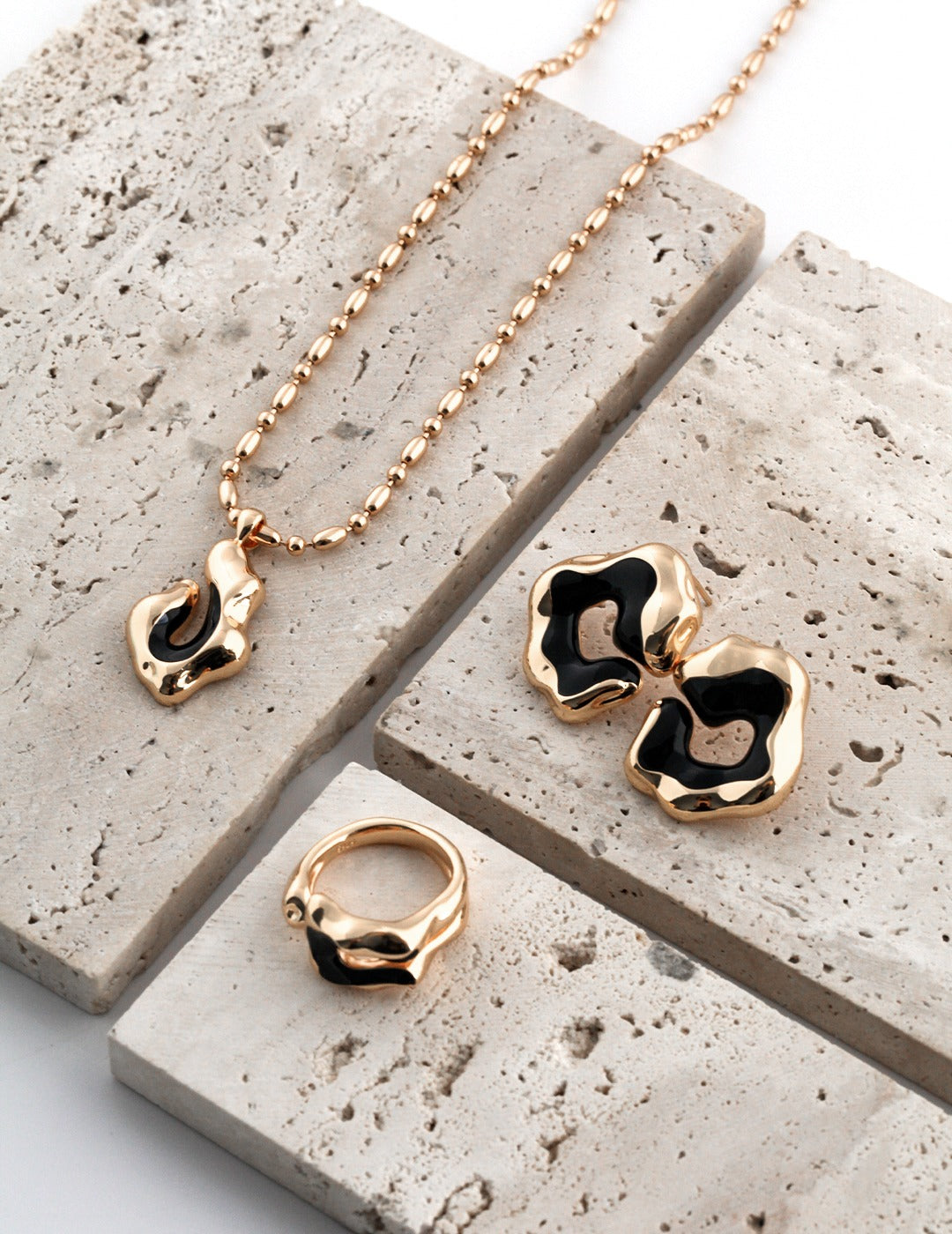 Melted Liquid with Black Enamel Pendant Necklace