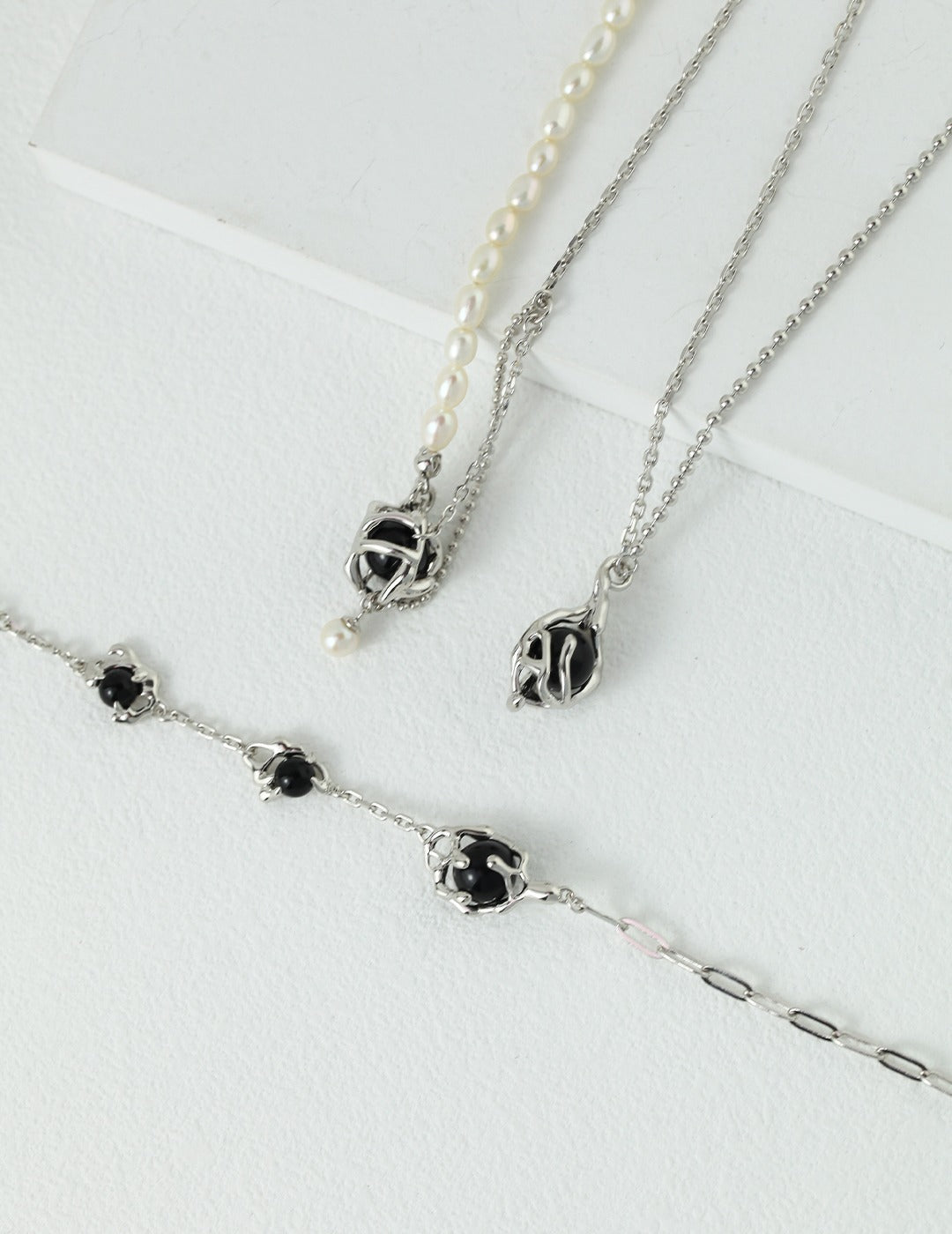 Fluid Coated Black Agate Pendant Necklace