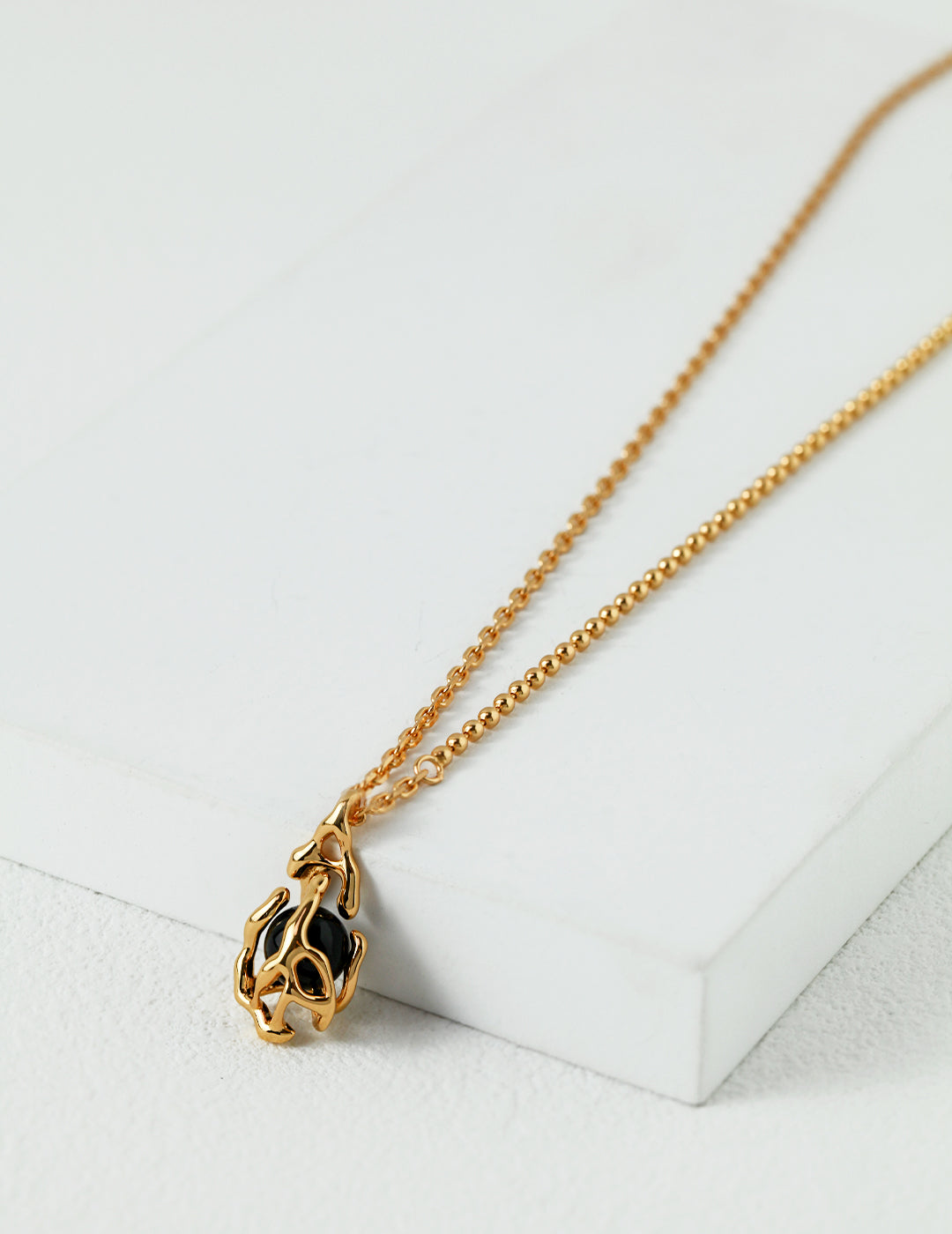 Fluid Coated Black Agate Pendant Necklace
