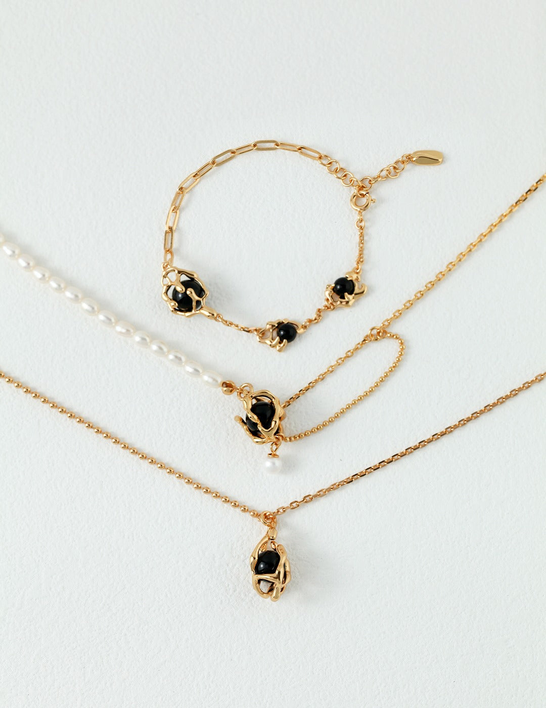 Fluid Coated Black Agate Pendant Necklace