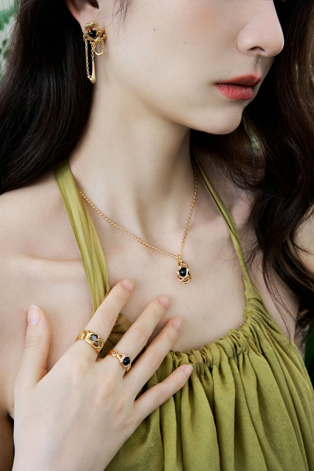 Fluid Coated Black Agate Pendant Necklace by Señorita J