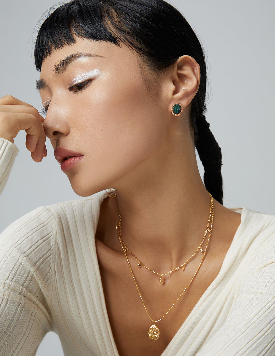 Vermeil gold jade stud earrings
