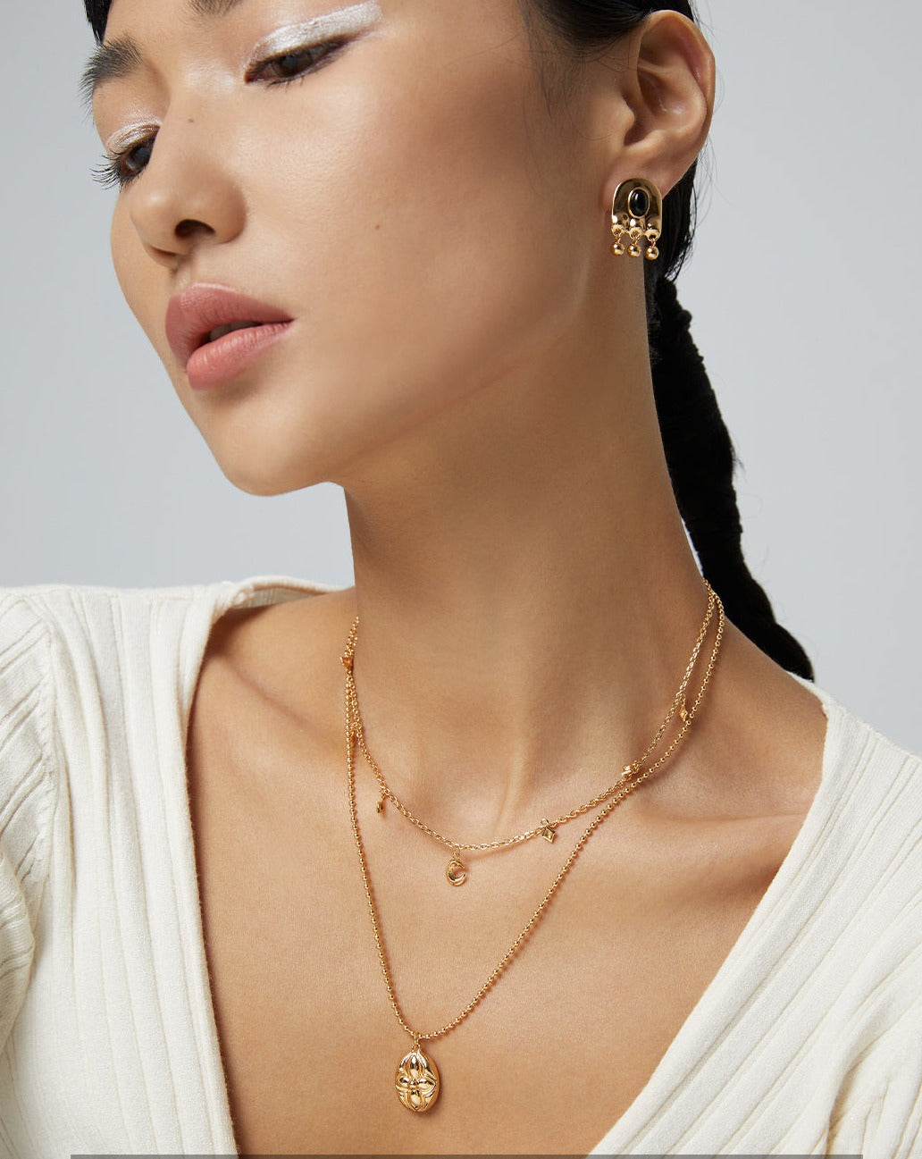 Unique design minimalist earrings, silver & gold