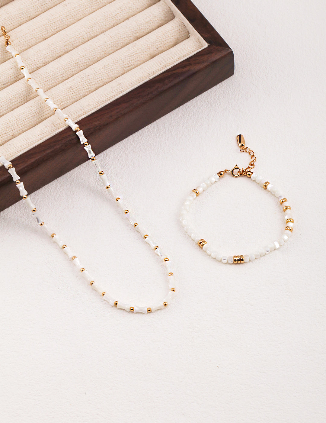 Bohemian White Bamboo and Gold Bead Choker