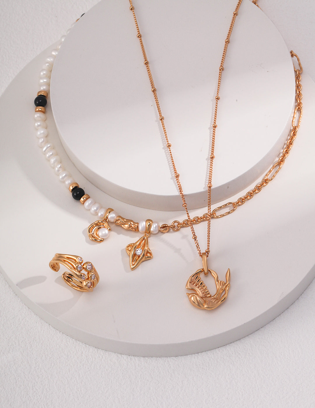 Golden Pigeon Pendant Necklace with Tiny Beads