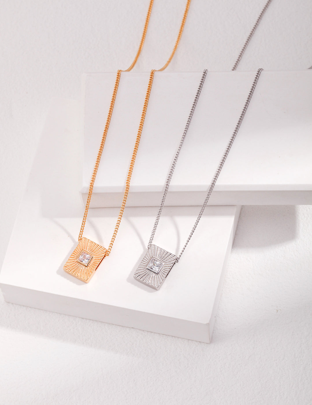 Geometric Square Pendant Necklace with Diamond Centerpiece