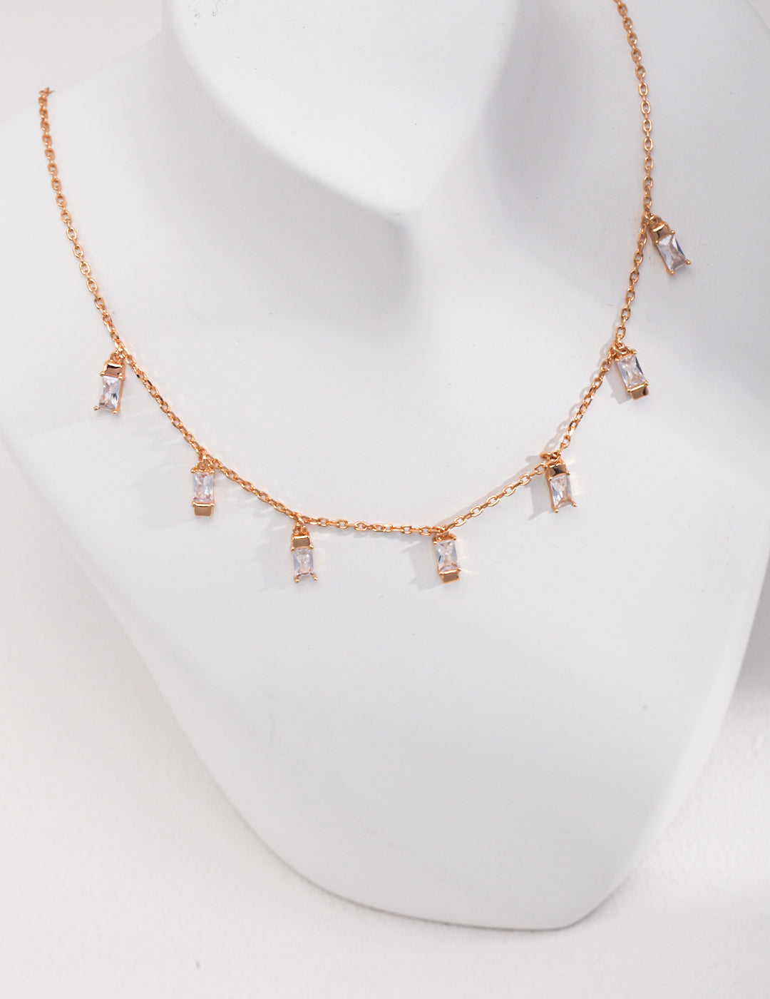 Contemporary Minimalist Necklace with Rectangle Zircon Accents