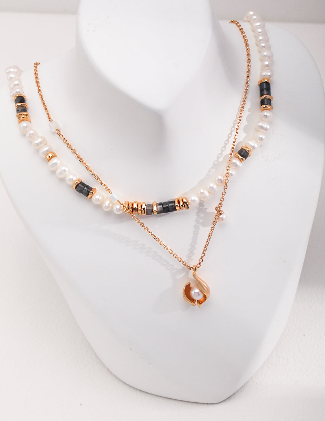 Floating Mother of Pearl Open Tulip Necklace