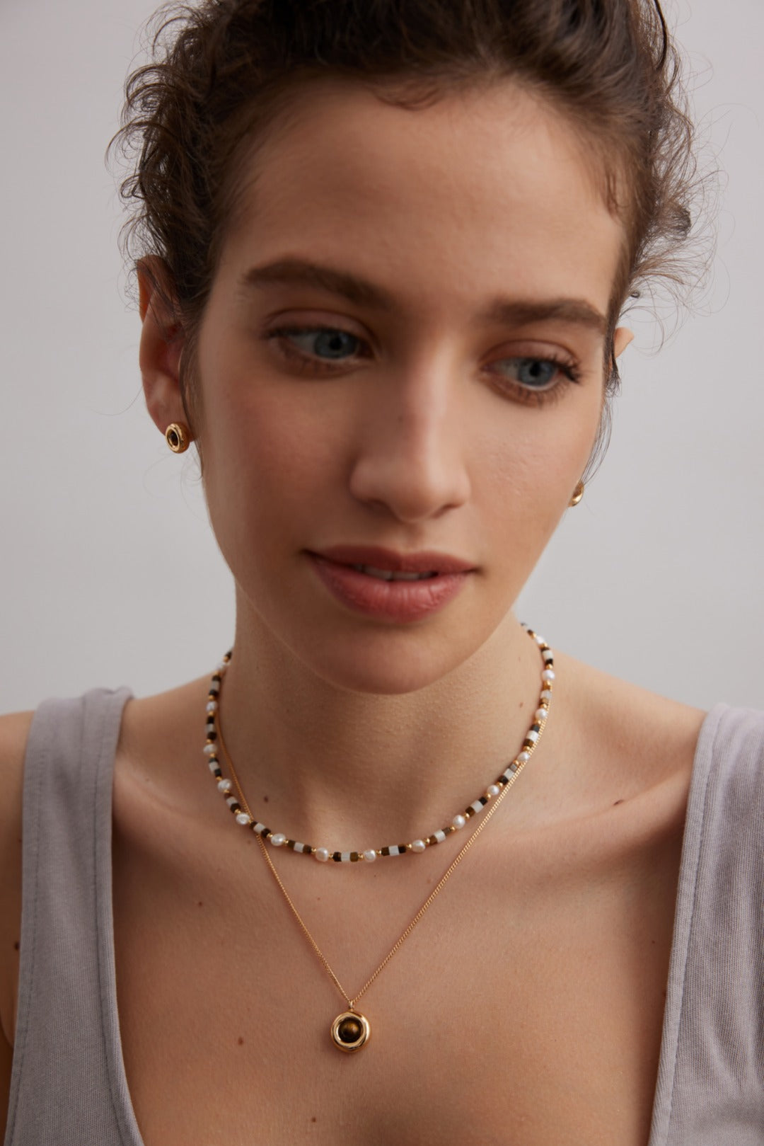 Tiger Eye Circular Pendant Long Necklace