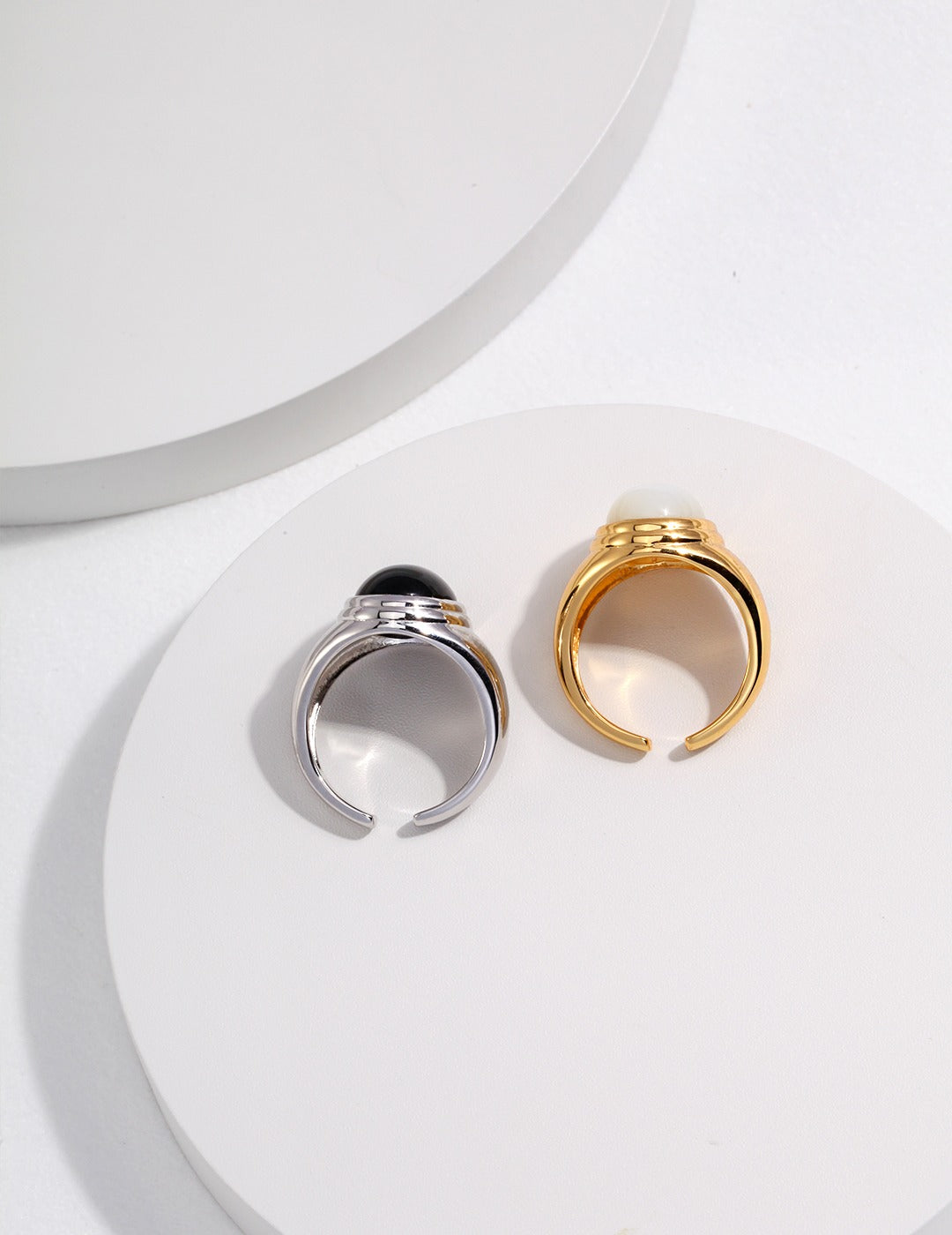 dark onyx s925 sterling silver open ended ring 18k gold vermeil ring mother of pearl