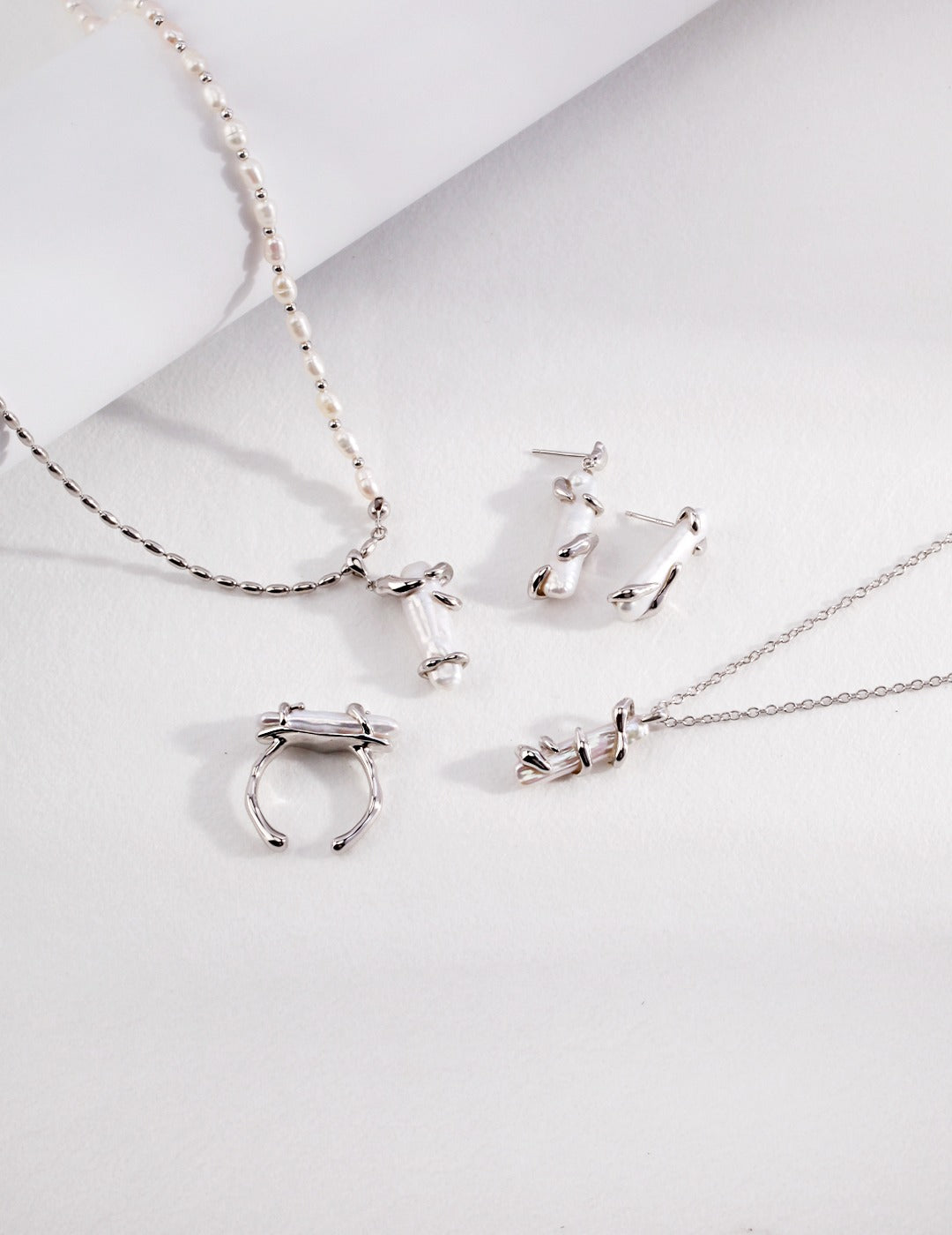 s925 sterling silver open ended ring baroque pearl jewelry real freshwater pearls necklace