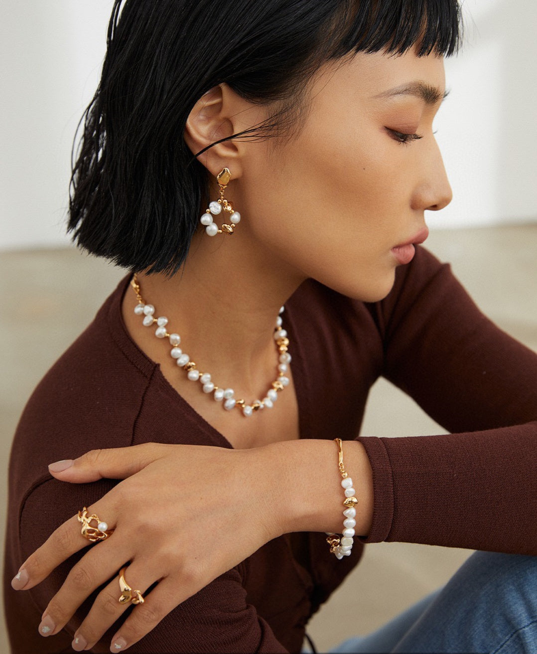 Baroque Style Gold and Pearl Earrings