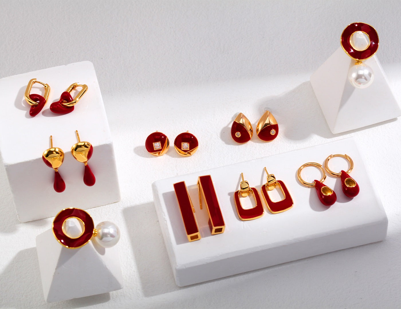 Collections of Gold Earrings with Red drip glaze that looks stunning and bold