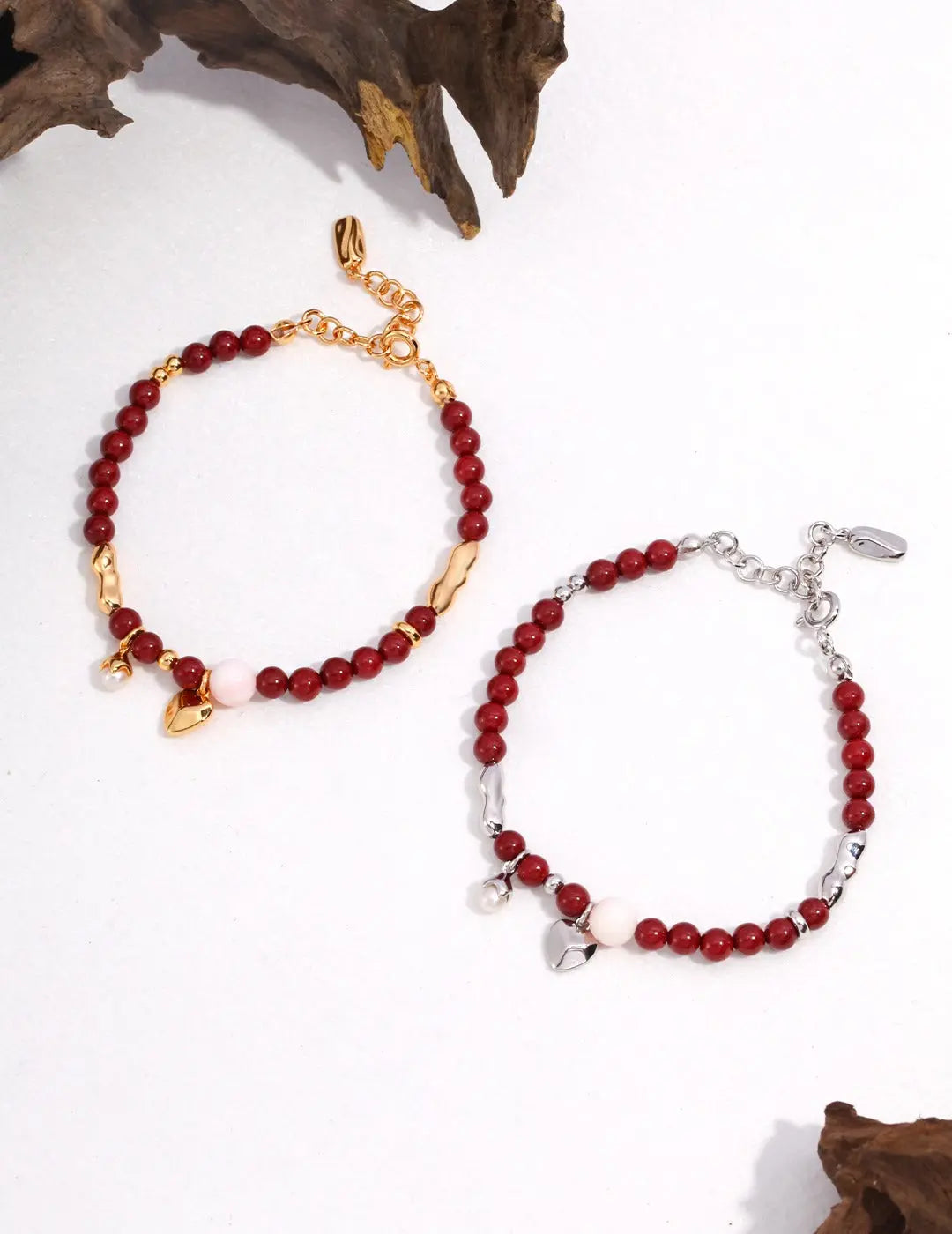 2 cinnabar stone S925 silver bracelet in gold vermeil toggle queen conch shell freshwater pearl