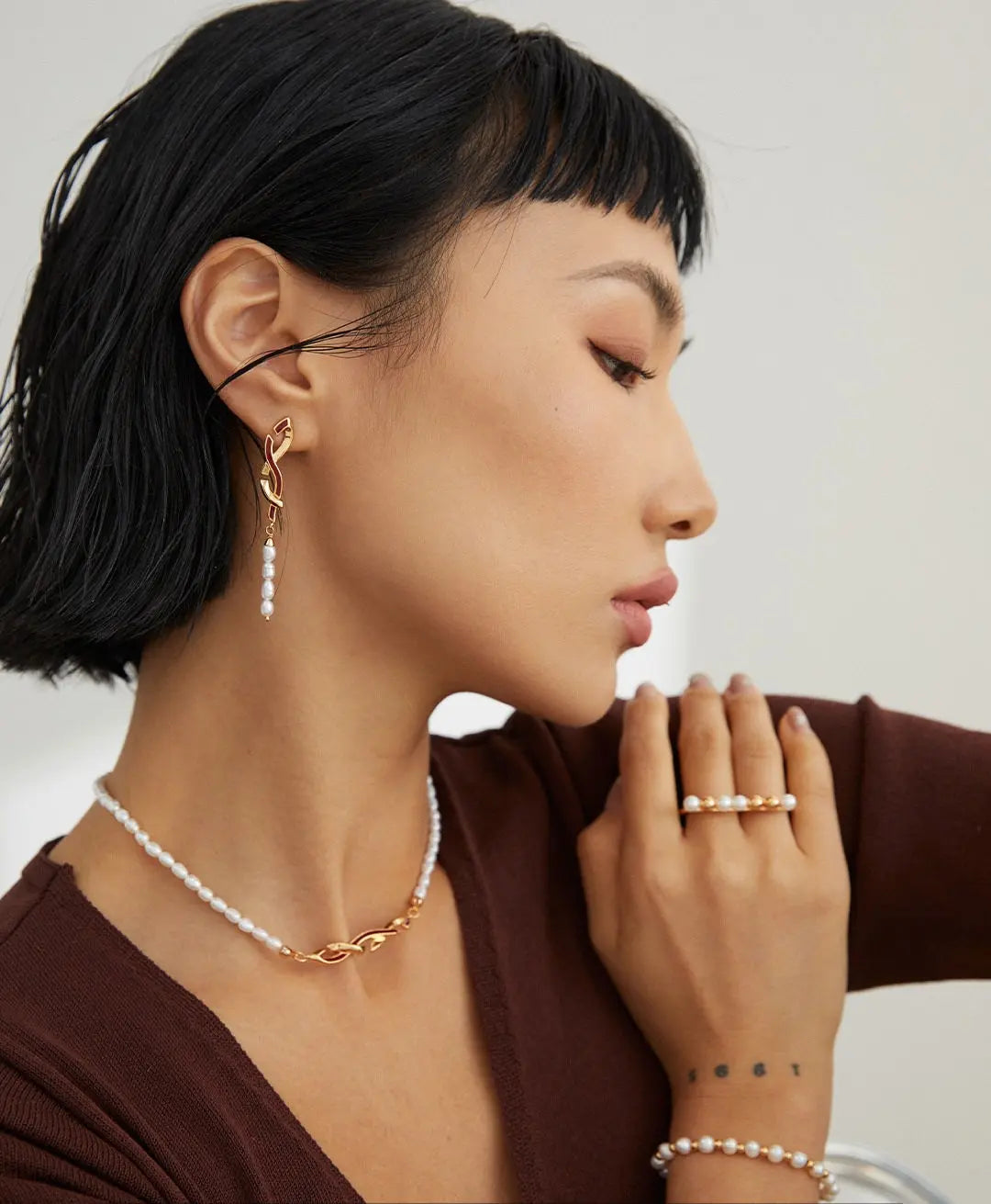 Freshwater pearl necklace with Red Drop Glazed Intertwist 925 silver Pendant