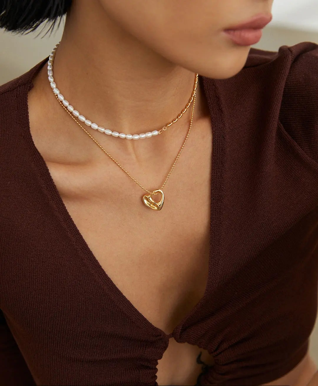 925 Silver Necklace with Gold Vermeil Hollow Out Heart Shaped Pendant