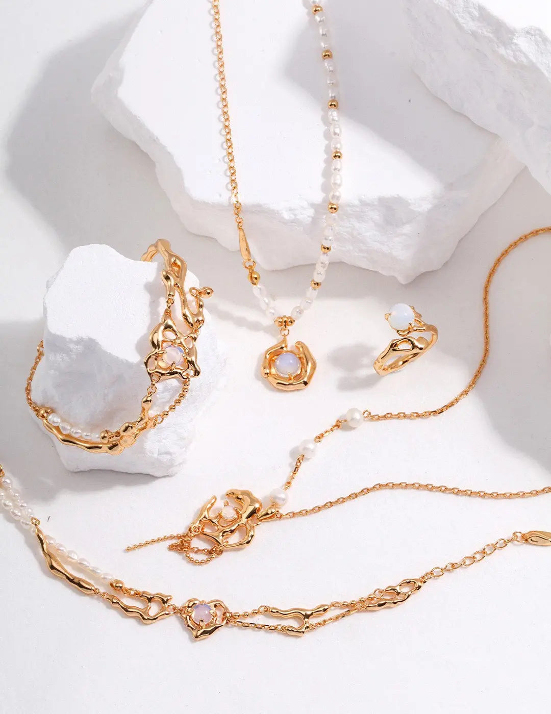 Gabrielle Opal Stone Pearl Necklace