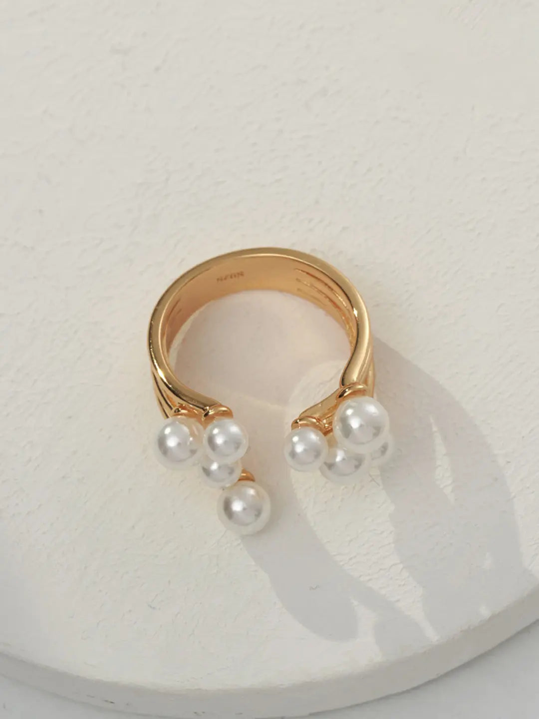 four strand sterling silver in gold vermeil ring with freshwater pearls