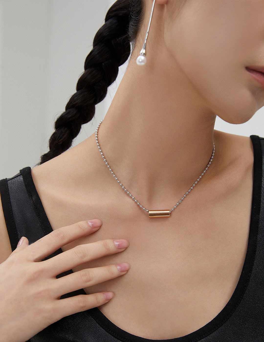 Contemporary Gold Cylinder Necklace with Unique Pendant