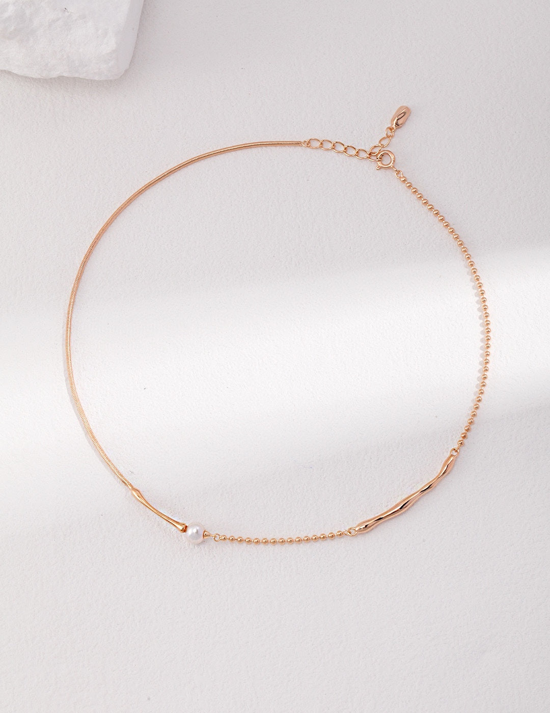 Unique Dual Chain Necklace with a Single Lustrous Pearl