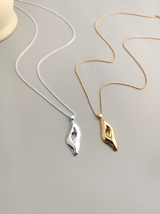 Modern Asymmetrical Diamond-Shaped Pendant on Long Necklace