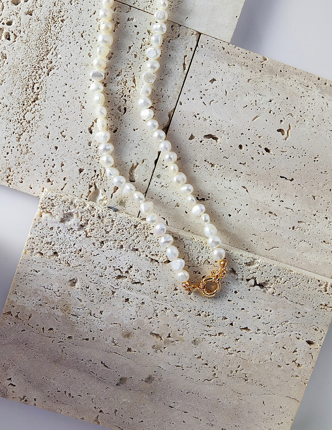 Minimalist Baroque Pearl Necklace with Gold Clasp
