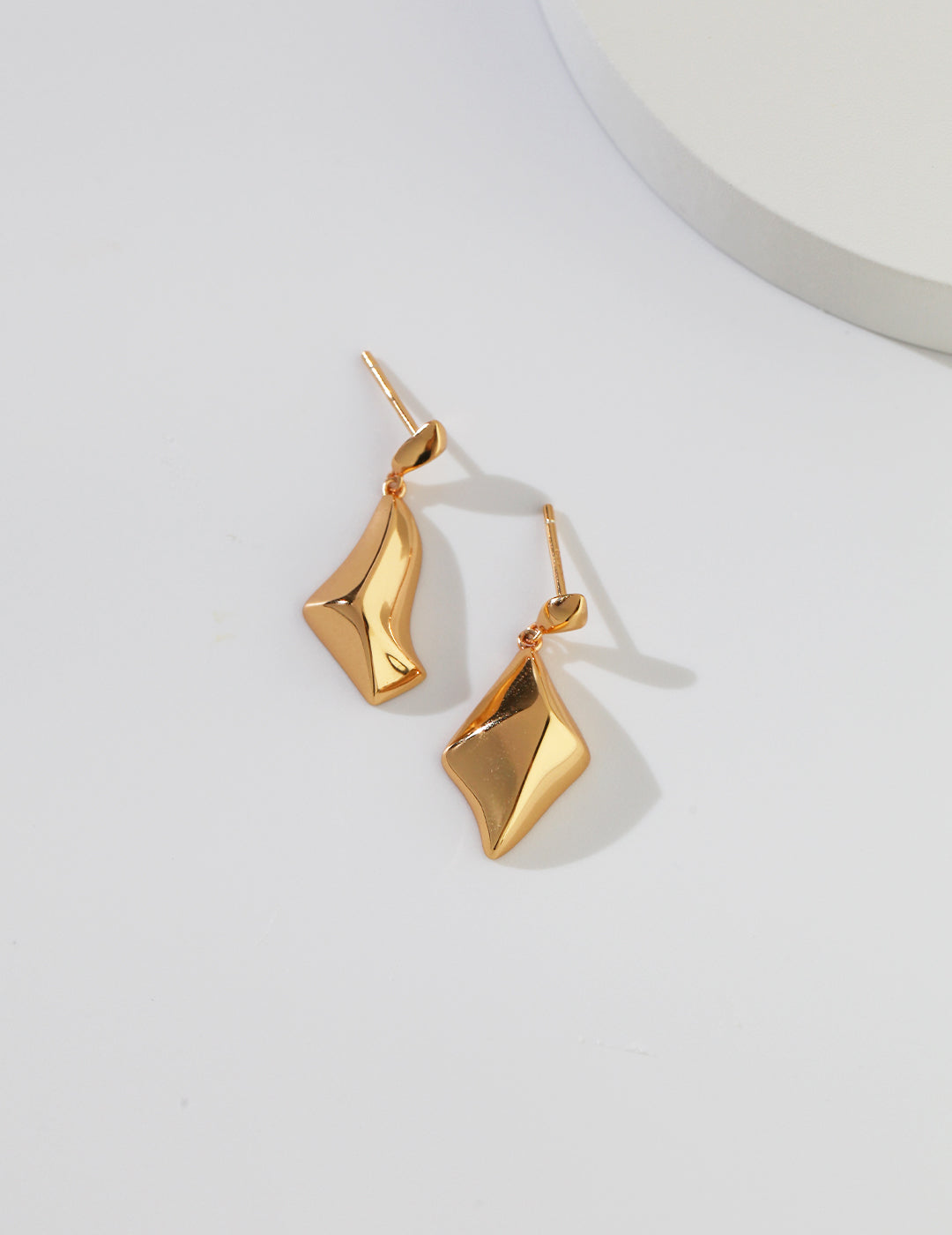 Irregular pyramid earrings, gold & silver