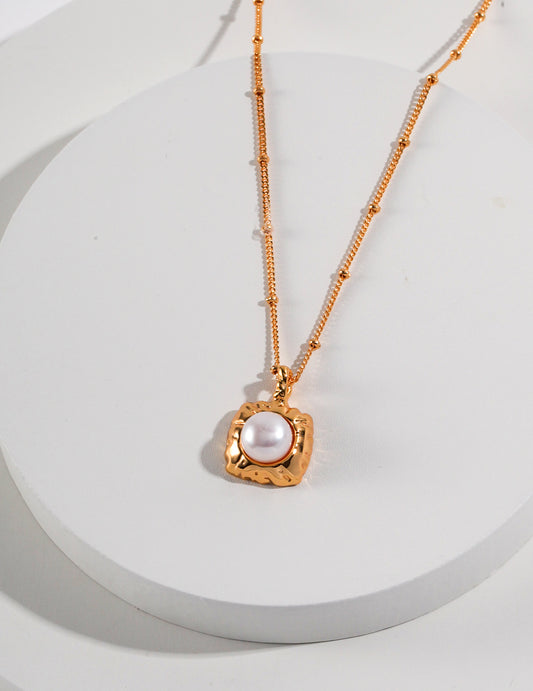 Vintage Large Pearl Pendant on Gold Chain Necklace by Señorita J