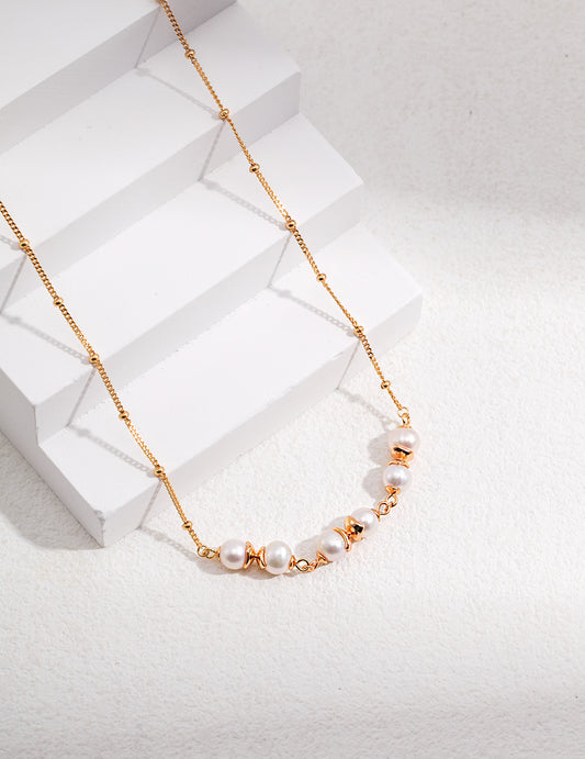 Sophisticated Curved Pearl Bar Necklace with Tiny Beads