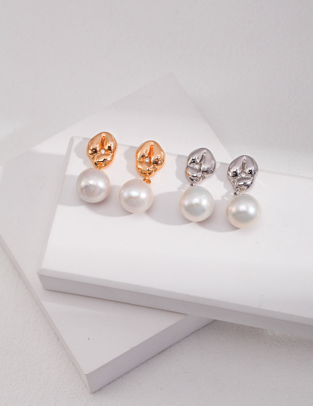 Bridal pearl drop earrings, silver & gold