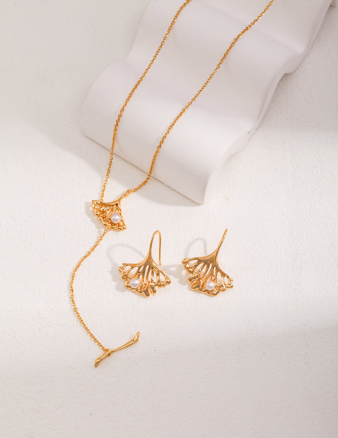 Elegant Ginkgo Leaf Drop Necklace with Single Pearl by Señorita J