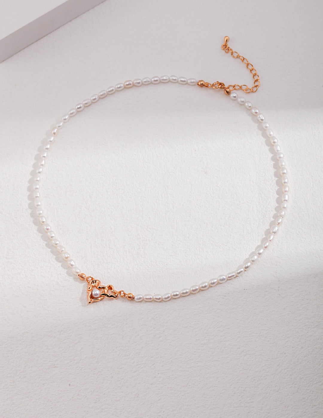 Tiny pearl necklace, silver & gold