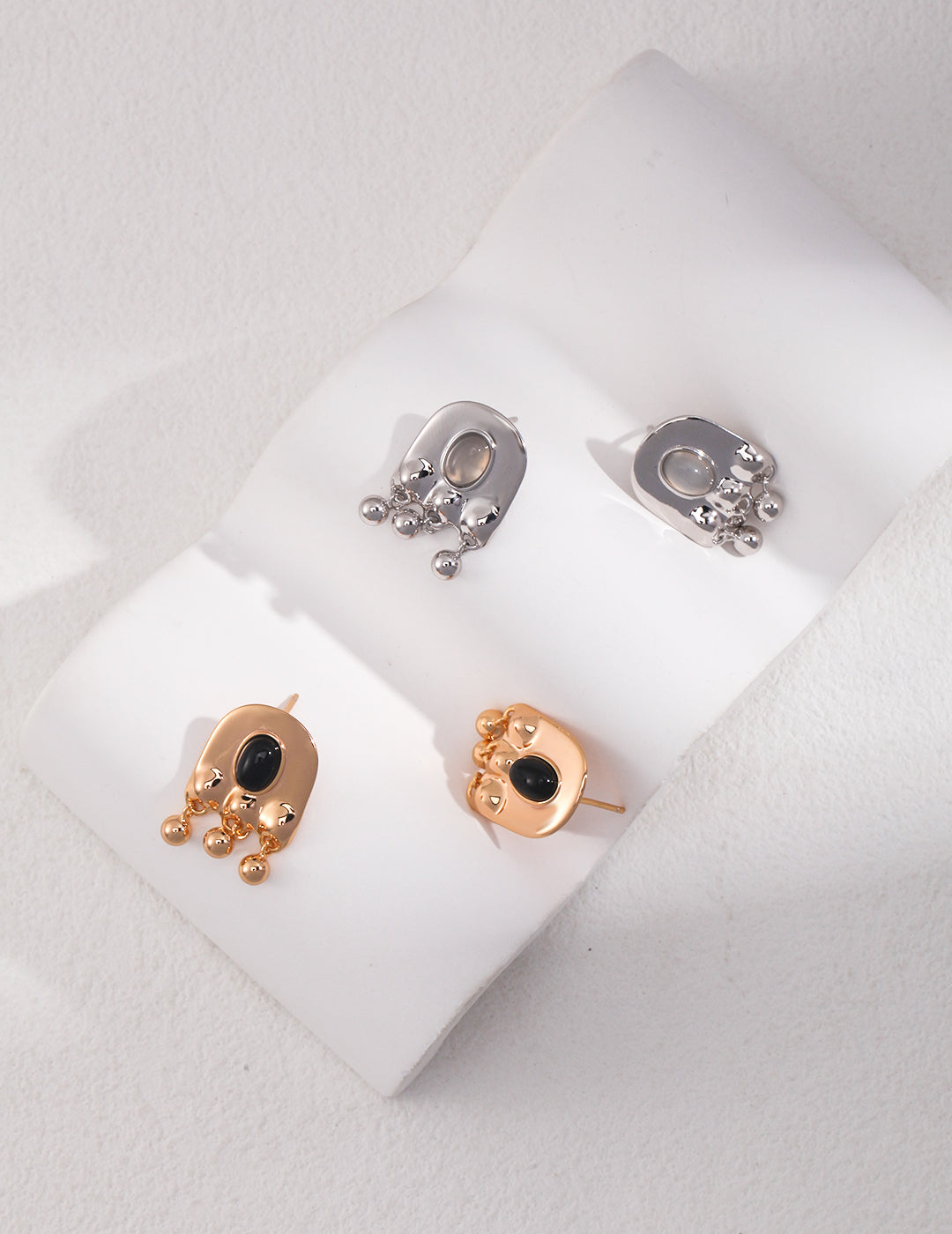 Unique design minimalist earrings, silver & gold