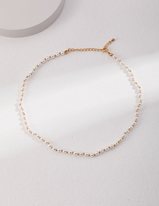 Pearl and Gold Beads Alternating Sequence Choker