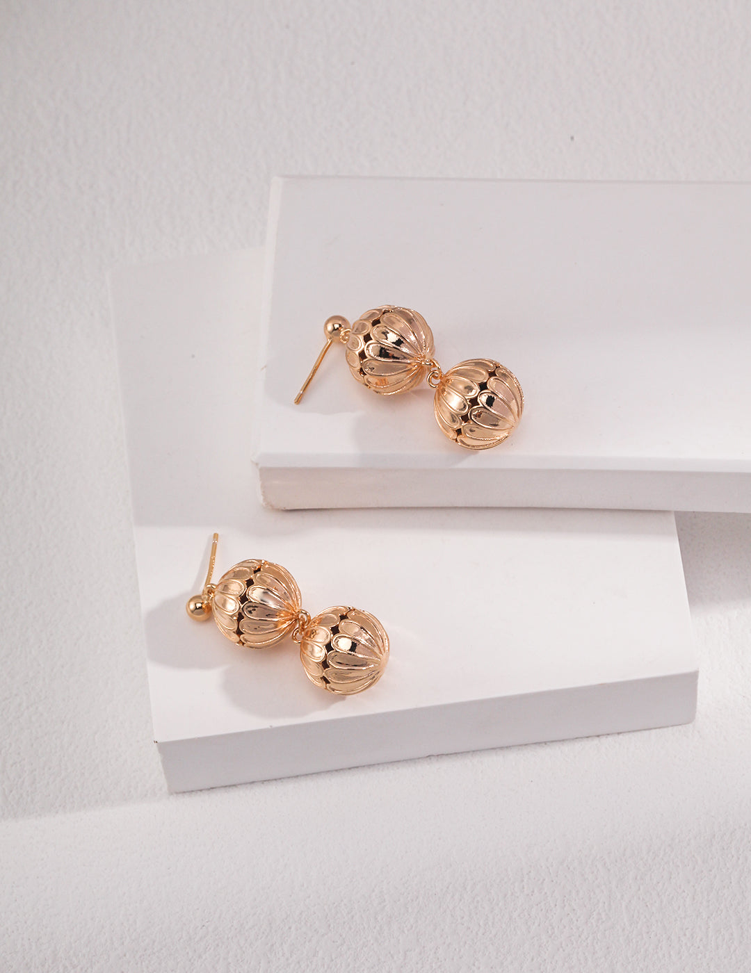 Vintage disco ball gold earrings