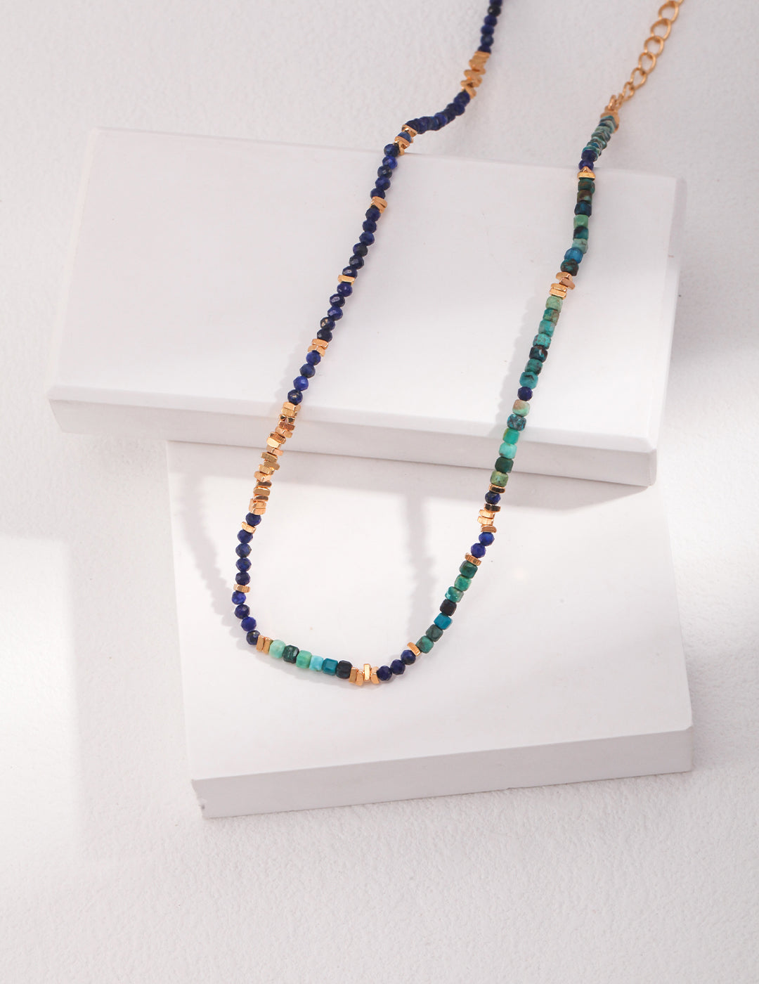 Blue and Green Lapis Lazuli Beads Choker with Gold Accents by Señorita J