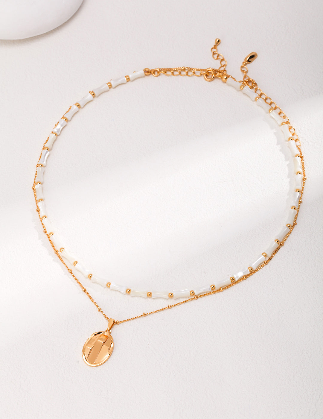 Gold Geometry Medallion with Tiny Beads Necklace