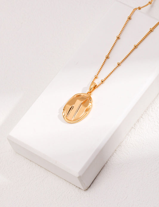 Modern Gold Triangular Medallion Necklace with Beaded Chain