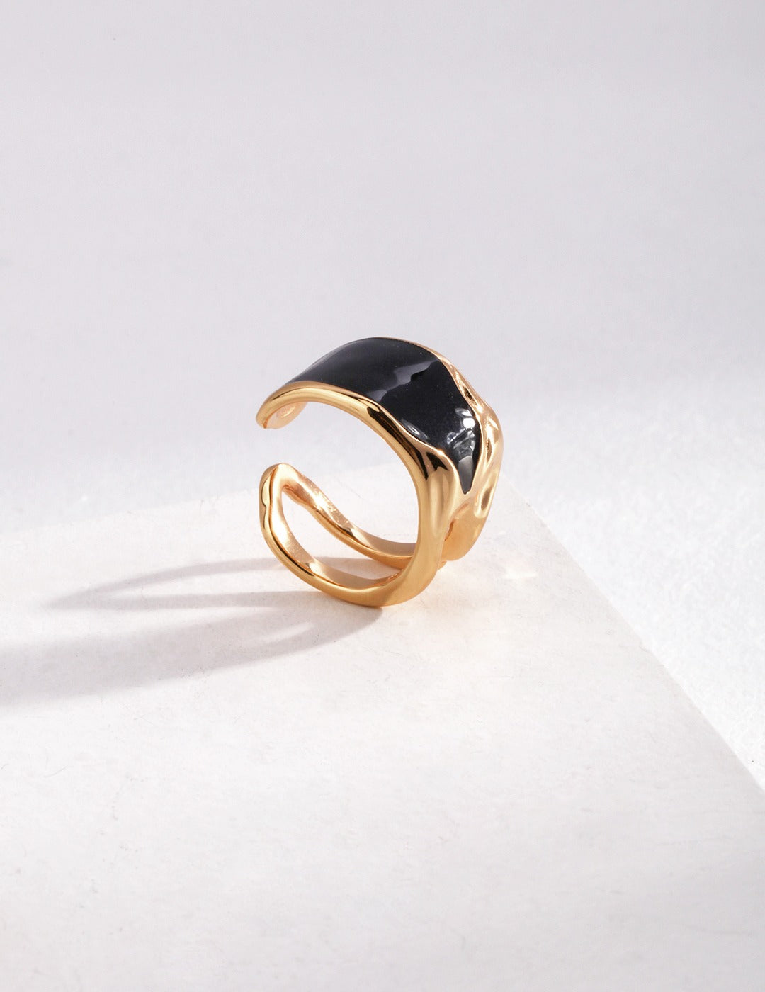 black drop glaze silver rings for ladies open ended ring 18k vermeil 