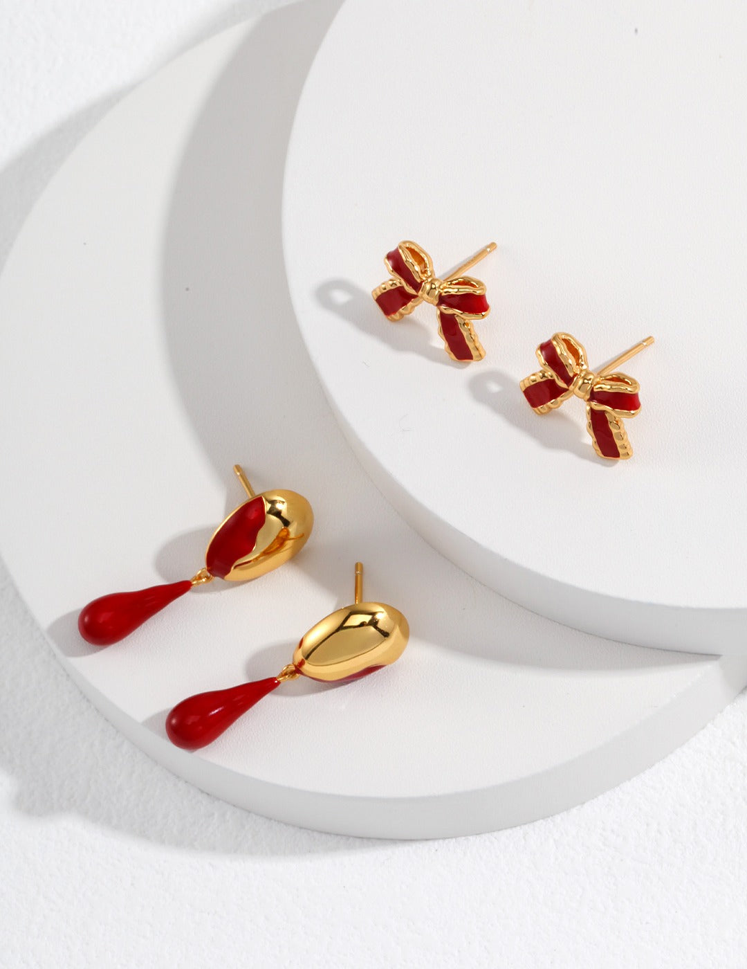 Regal Gold Baroque Earrings with Red Drip Glaze Detail that looks stunning