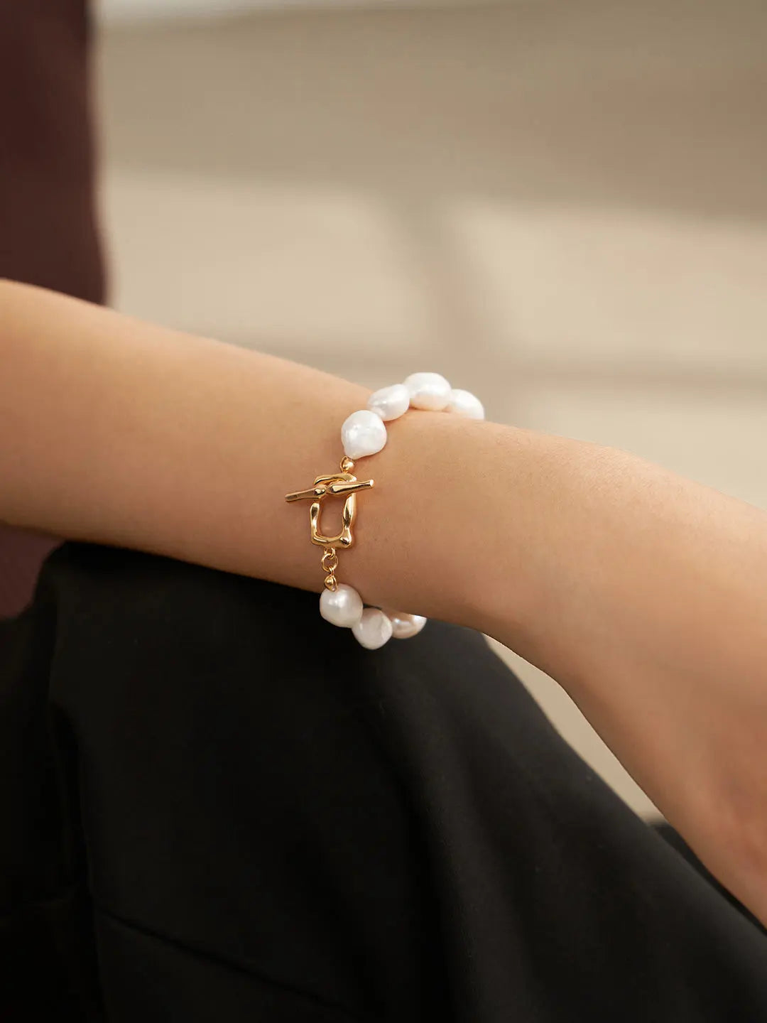Baroque freshwater pearl bracelet with S925 silver gold vermeil clasp