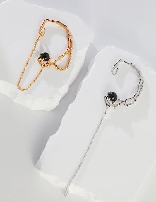 S925 silver in 18k gold vermeil one earring with agate stone and chain