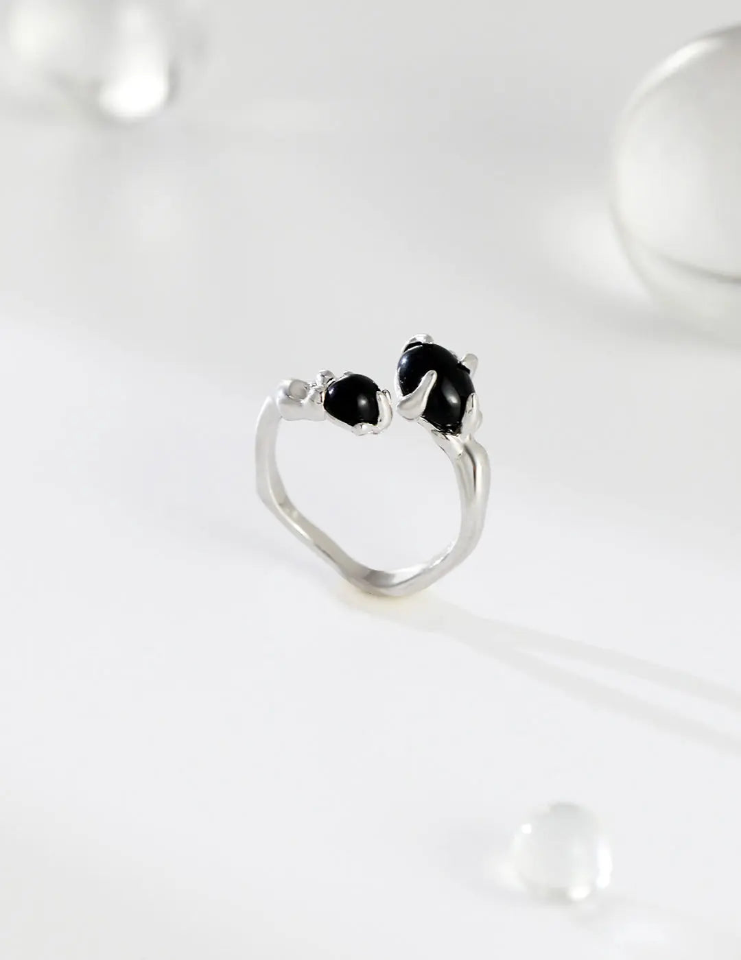 S925 silver open end ring with two agate stone