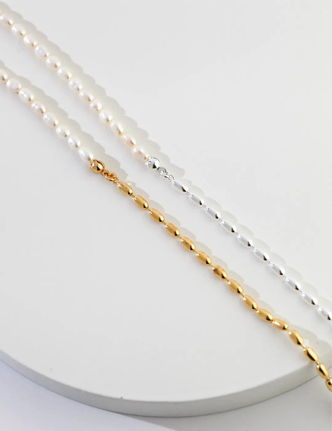 s925 silver coating 18k gold vermeil rice Pearl Silver Necklace