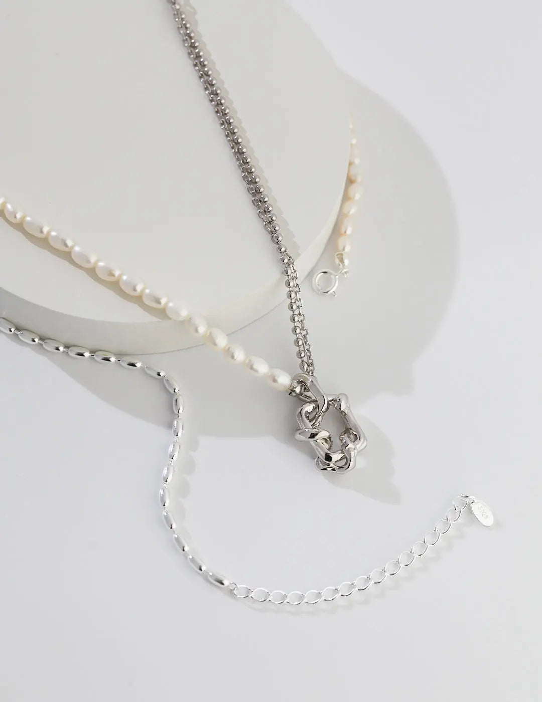 s925 silver rice Pearl Silver Necklace