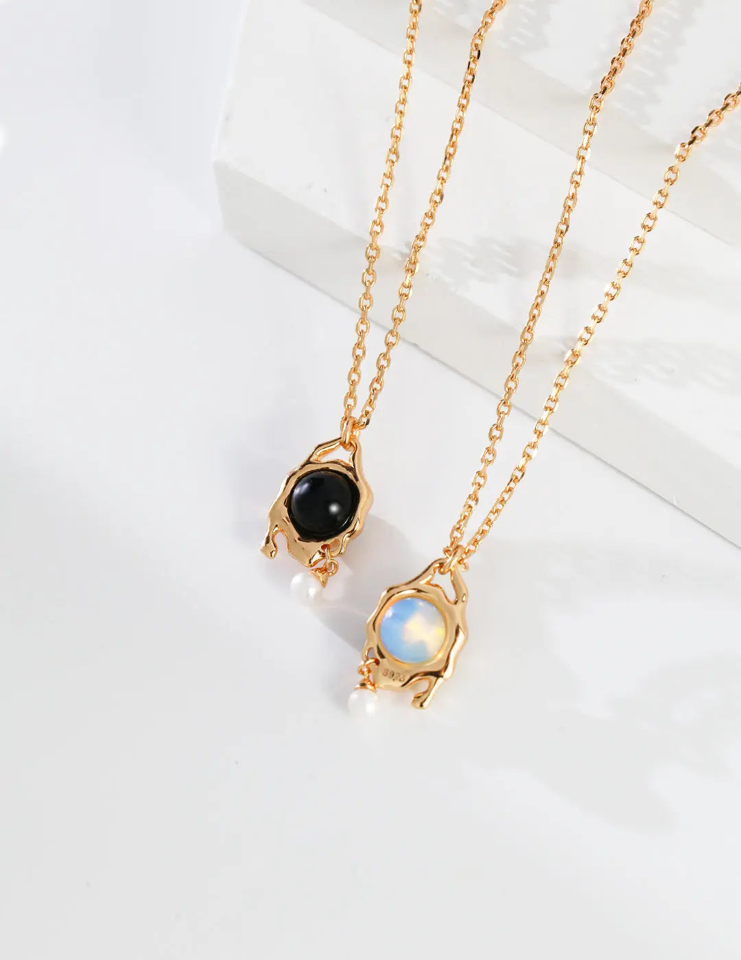 S925 silver coated 18k gold vermeil necklace with pendant opal stone agate stone freshwater pearl