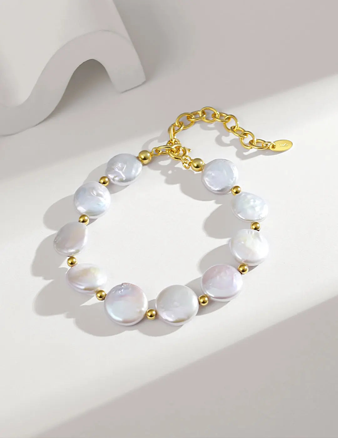 Baroque freshwater pearl bracelet with beads S925 silver coated 18k gold vermeil clasp