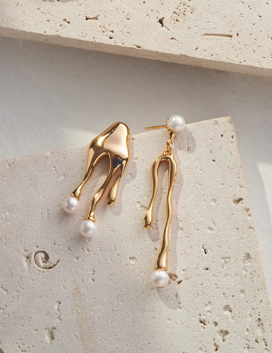 Jellyfish ocean design S925 silver coated gold vermeil earring with freshwater pearl and droplets